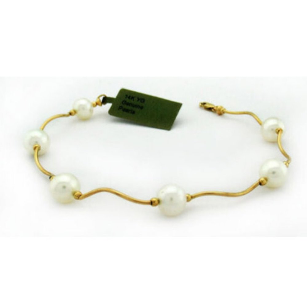 GENUINE WHITE PEARLS BRACELET 14K GOLD ** New With Tag ** - Picture 1 of 3